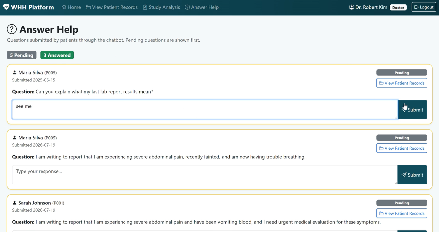 Staff interface for viewing and answering patient questions