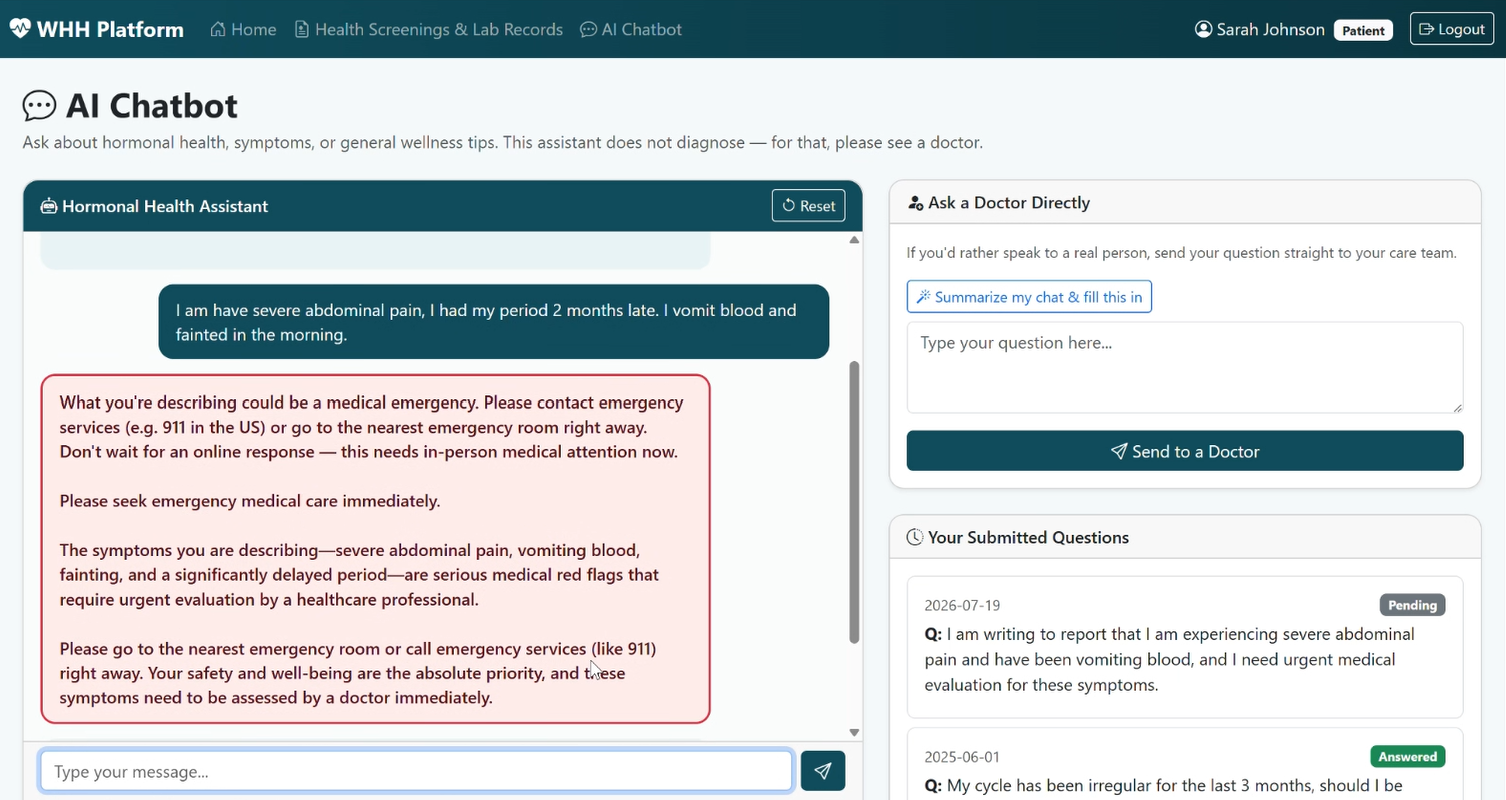 AI chatbot detecting a potentially serious health scenario