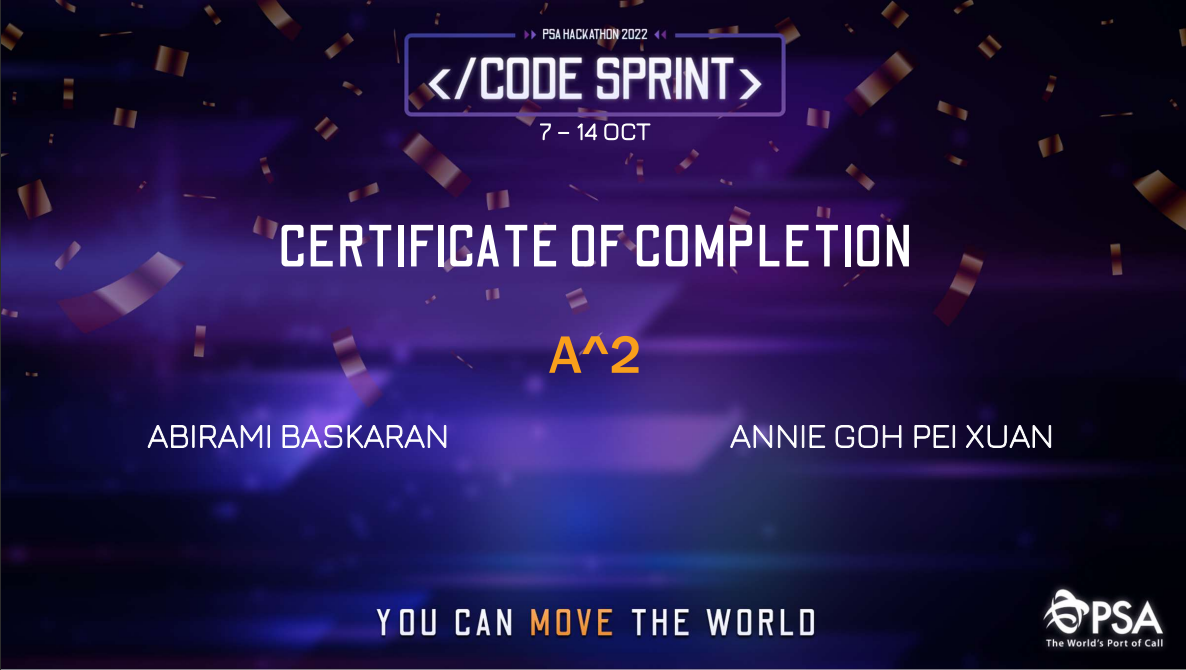 A 3 day 2 night hackathon Problem Statement : Reduction of PSA Singapore’s Scope 3 emissions contributed but the hauliers. Proposed solution : To create a web application using Flask framework, SQLite database and Google Matrix API to send and receive haulier data 